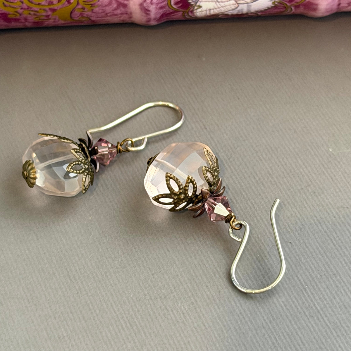 Vintage Rose Quartz Nugget Earrings in Sterling Silver
