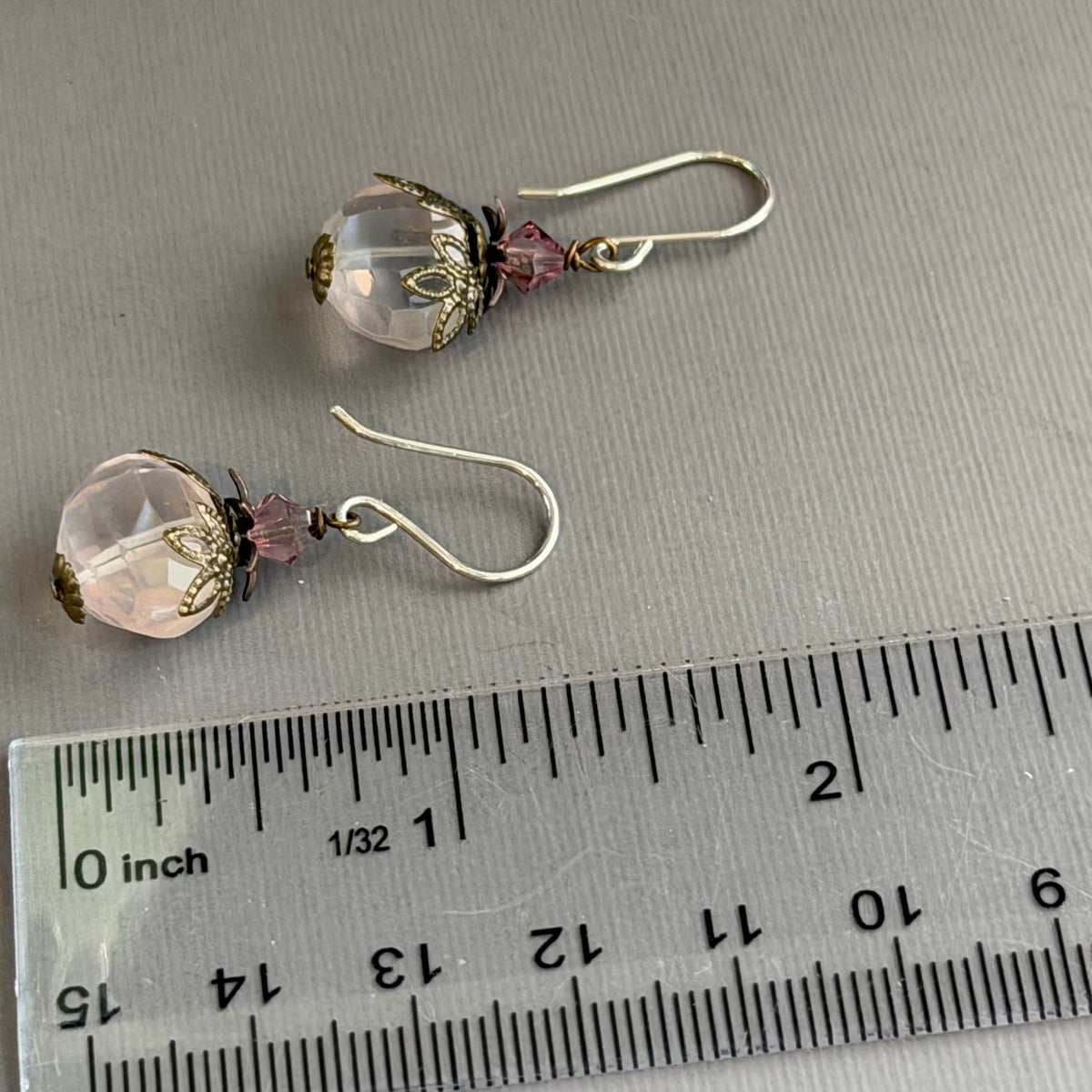 Vintage Rose Quartz Nugget Earrings in Sterling Silver