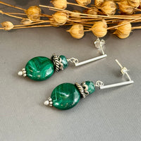 Malachite Drop Earrings in Sterling Silver