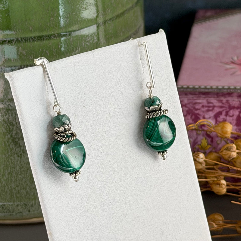 Malachite Drop Earrings in Sterling Silver