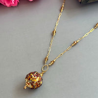 German Round Gold Foil Pendant Necklace in 14K Gold Fill
