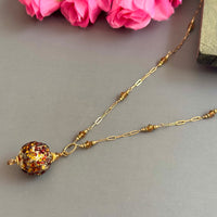 German Round Gold Foil Pendant Necklace in 14K Gold Fill