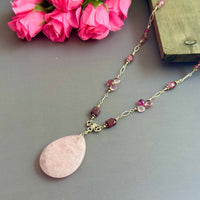 Huge Rose Quartz Pendant and Pink Tourmaline Necklace in Sterling Silver