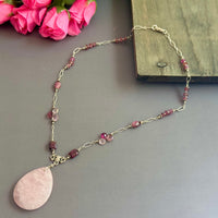 Huge Rose Quartz Pendant and Pink Tourmaline Necklace in Sterling Silver