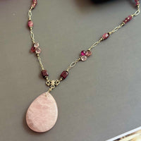 Huge Rose Quartz Pendant and Pink Tourmaline Necklace in Sterling Silver