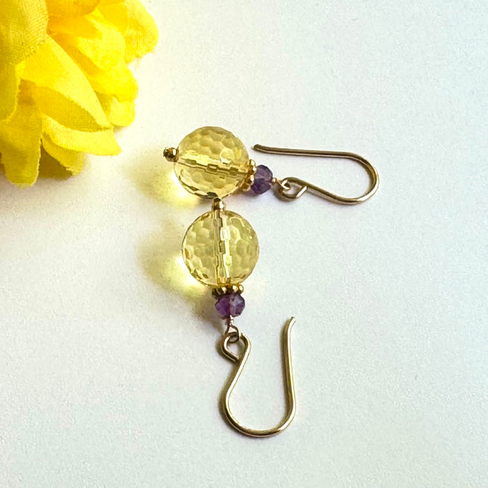 Citrine and Amethyst Earrings in 14K Gold Fill