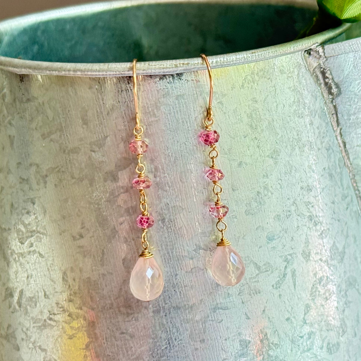 Rose Quartz and Pink Topaz Dangle Earrings in 14K Gold Fill