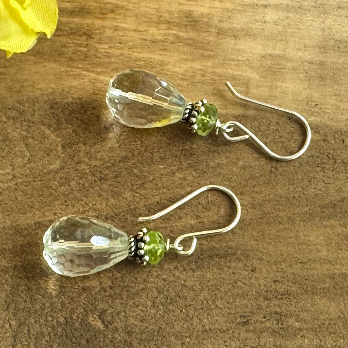 Pineapple Quartz and Peridot Earrings in Sterling Silver