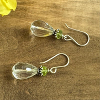 Pineapple Quartz and Peridot Earrings in Sterling Silver