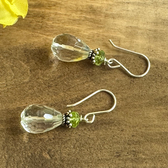 Pineapple Quartz and Peridot Earrings in Sterling Silver