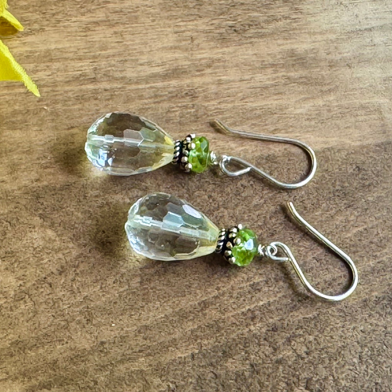 Pineapple Quartz and Peridot Earrings in Sterling Silver