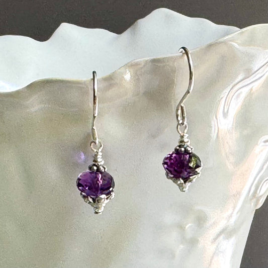 Amethyst Rondell Earrings in Sterling Silver