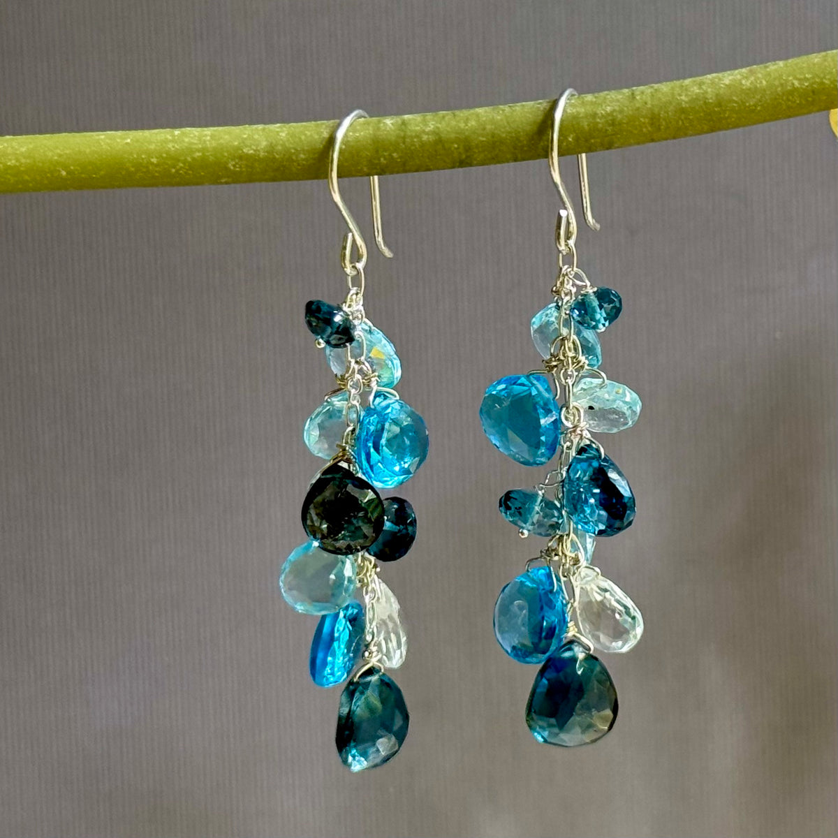London and Swiss Blue Topaz Dangle Earrings in Sterling Silver
