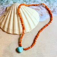 Larimar Pendant and Coral Necklace in Sterling Silver