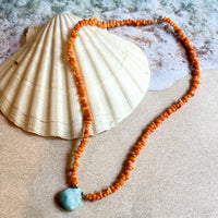 Larimar Pendant and Coral Necklace in Sterling Silver