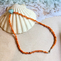 Larimar Pendant and Coral Necklace in Sterling Silver