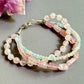 Three Strand Rose Quartz and Morganite Bracelet in Sterling Silver