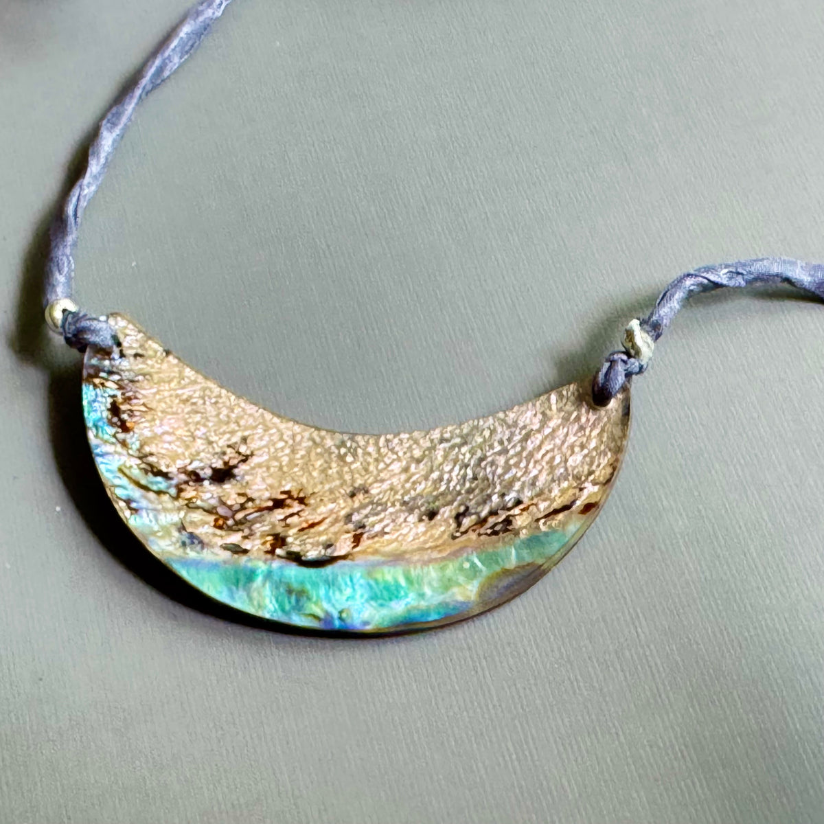Shell Banana Pendant and Silk Cord Necklace in Sterling Silver