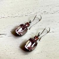 Vintage Rose Peach Octagon Drop Earrings in Sterling Silver