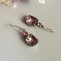 Vintage Rose Peach Octagon Drop Earrings in Sterling Silver