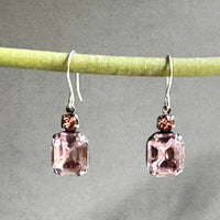 Vintage Rose Peach Octagon Drop Earrings in Sterling Silver