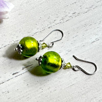 Vintage Green Murano Glass Earrings in Sterling Silver