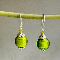 Vintage Green Murano Glass Earrings in Sterling Silver