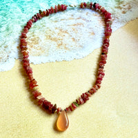 Pink Chalcedony Pendant Necklace with Tourmaline in Sterling Silver