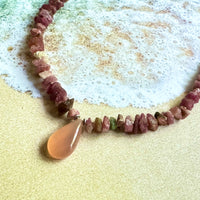 Pink Chalcedony Pendant Necklace with Tourmaline in Sterling Silver