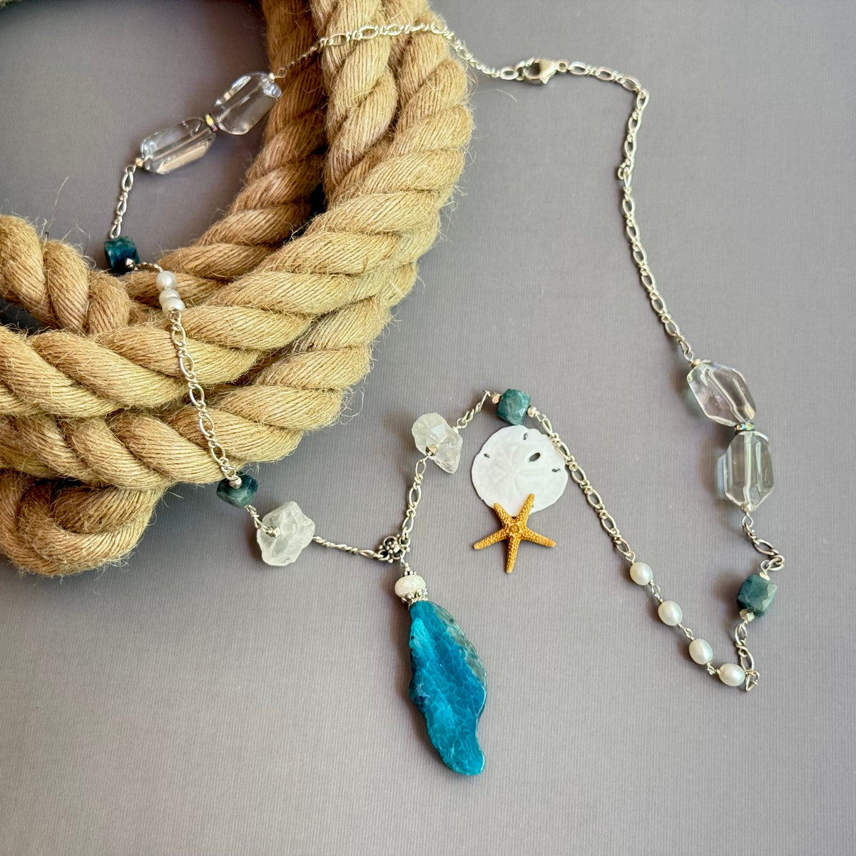 Long Multi Gemstone Sundance-Style Pendant Necklace in Sterling Silver