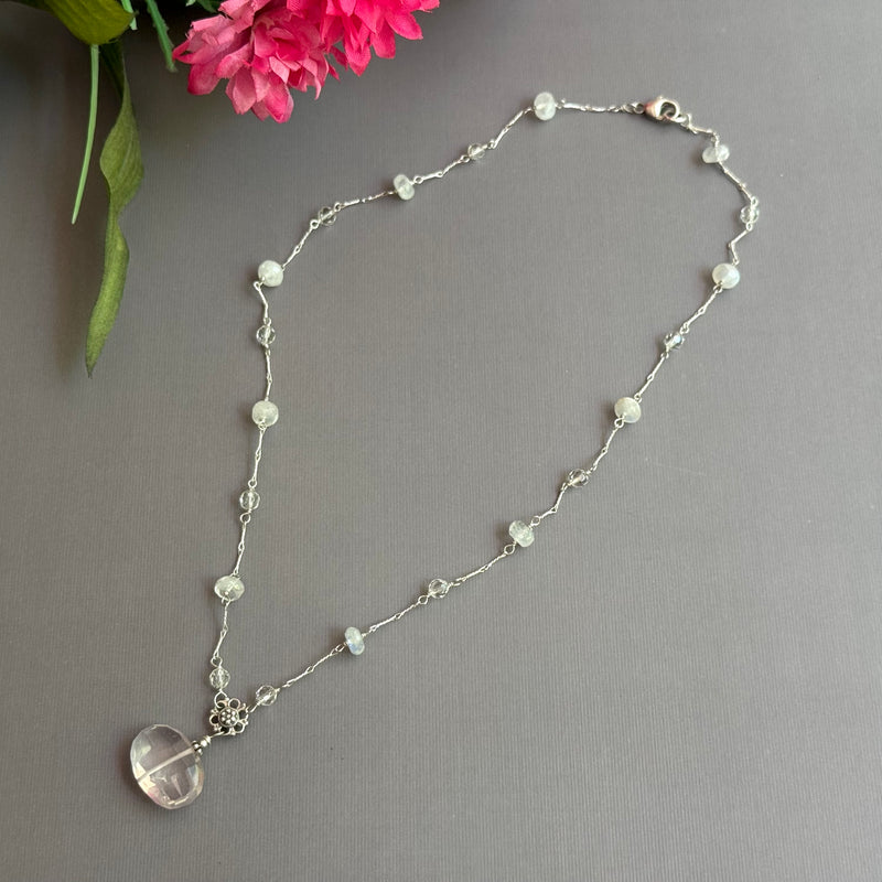 Rose Quartz with Moonstone and Crystal Quartz in Sterling Silver