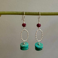 Turquoise and Ruby Earrings in Sterling Silver