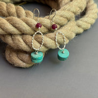 Turquoise and Ruby Earrings in Sterling Silver