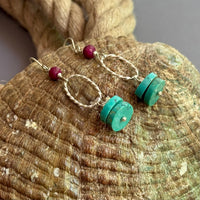 Turquoise and Ruby Earrings in Sterling Silver
