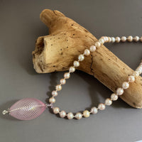 Huge Vintage Pink Murano Glass and Freshwater Pearl Necklace
