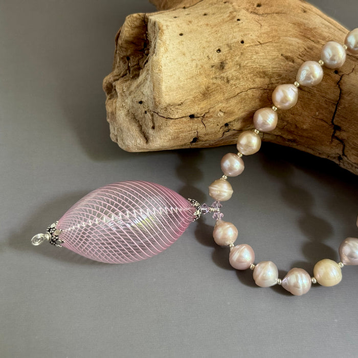Huge Vintage Pink Murano Glass and Freshwater Pearl Necklace