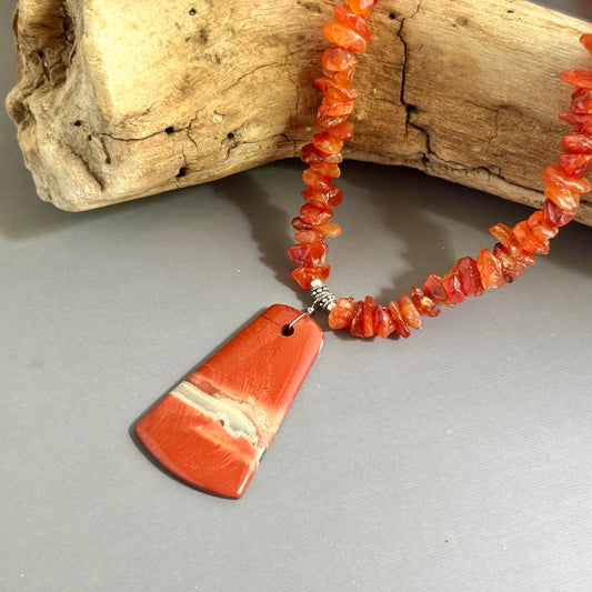 Red Jasper Pendant and Carnelian Necklace in Sterling Silver