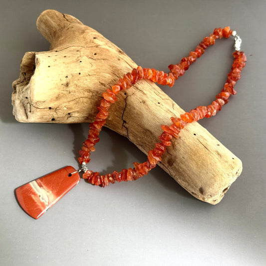 Red Jasper Pendant and Carnelian Necklace in Sterling Silver