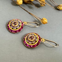 Vintage Three Layer Swarovski Crystal Filigree Earrings in Fuchsia Cyclamen Opal