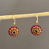 Vintage Three Layer Swarovski Crystal Filigree Earrings in Fuchsia Cyclamen Opal