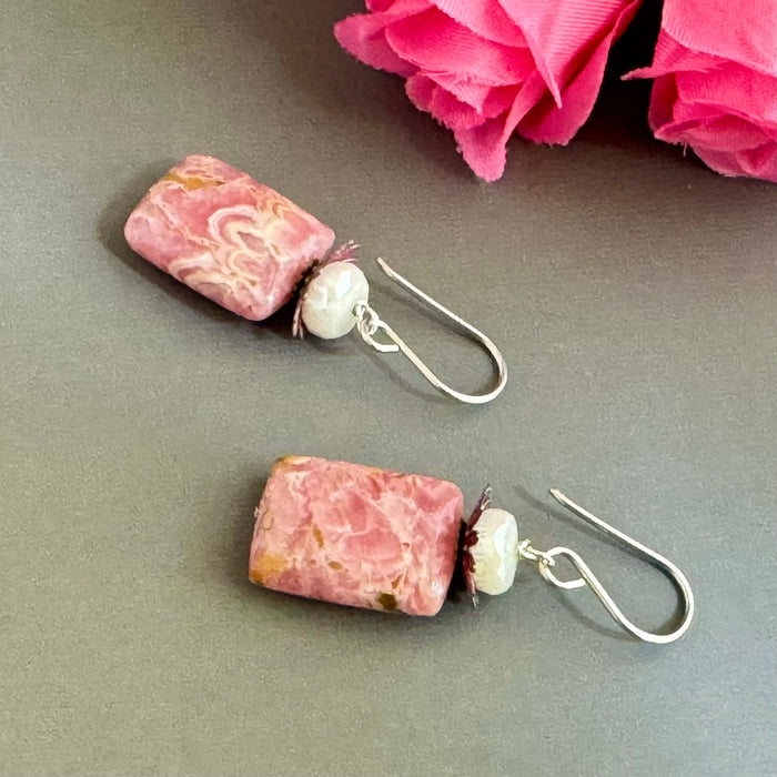 Rhodochrosite Earrings in Sterling Silver