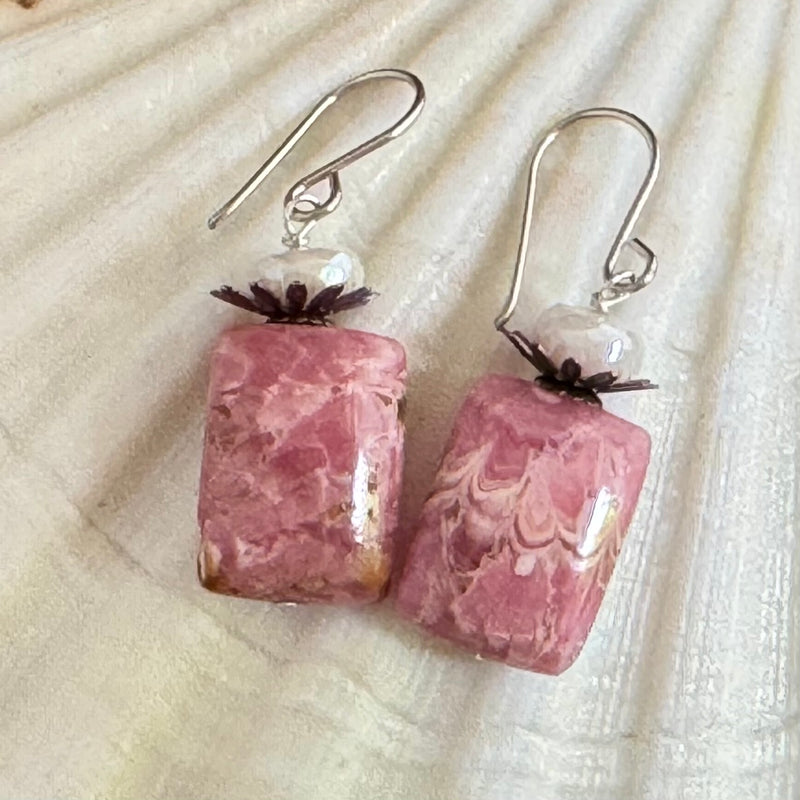 Rhodochrosite Earrings in Sterling Silver
