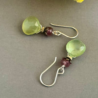 Green Quart and Pink Tourmaline Earrings in Sterling Silver
