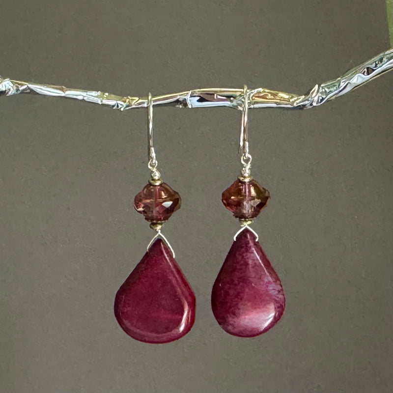 Red Jasper and Czech Glass Earrings in Sterling Silver