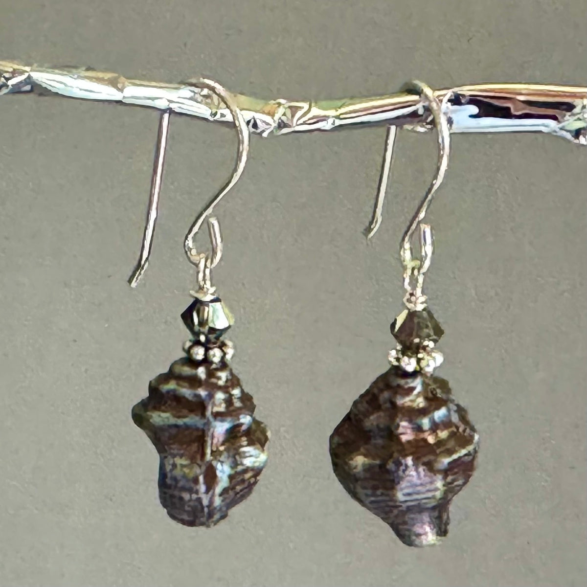 Czech Glass Silver Conch Shell Earrings in Sterling Silver