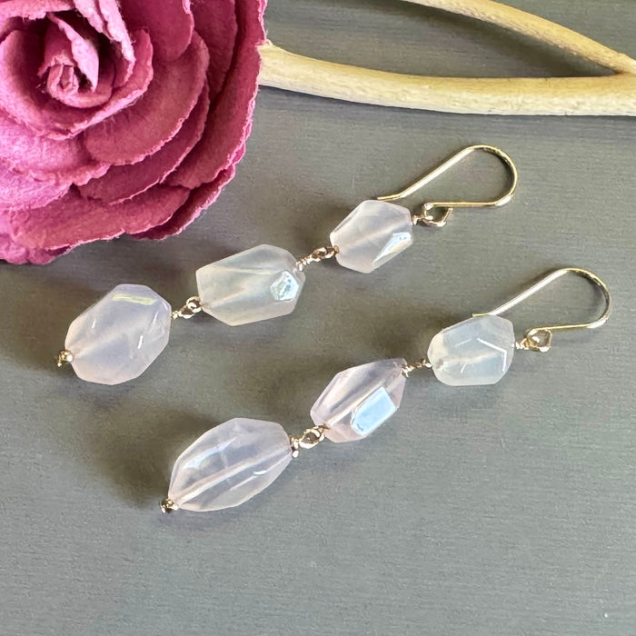 Smooth Pink Chalcedony Nugget Earring in 14K Gold Fill