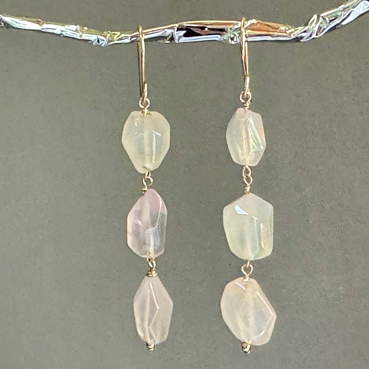 Smooth Pink Chalcedony Nugget Earring in 14K Gold Fill