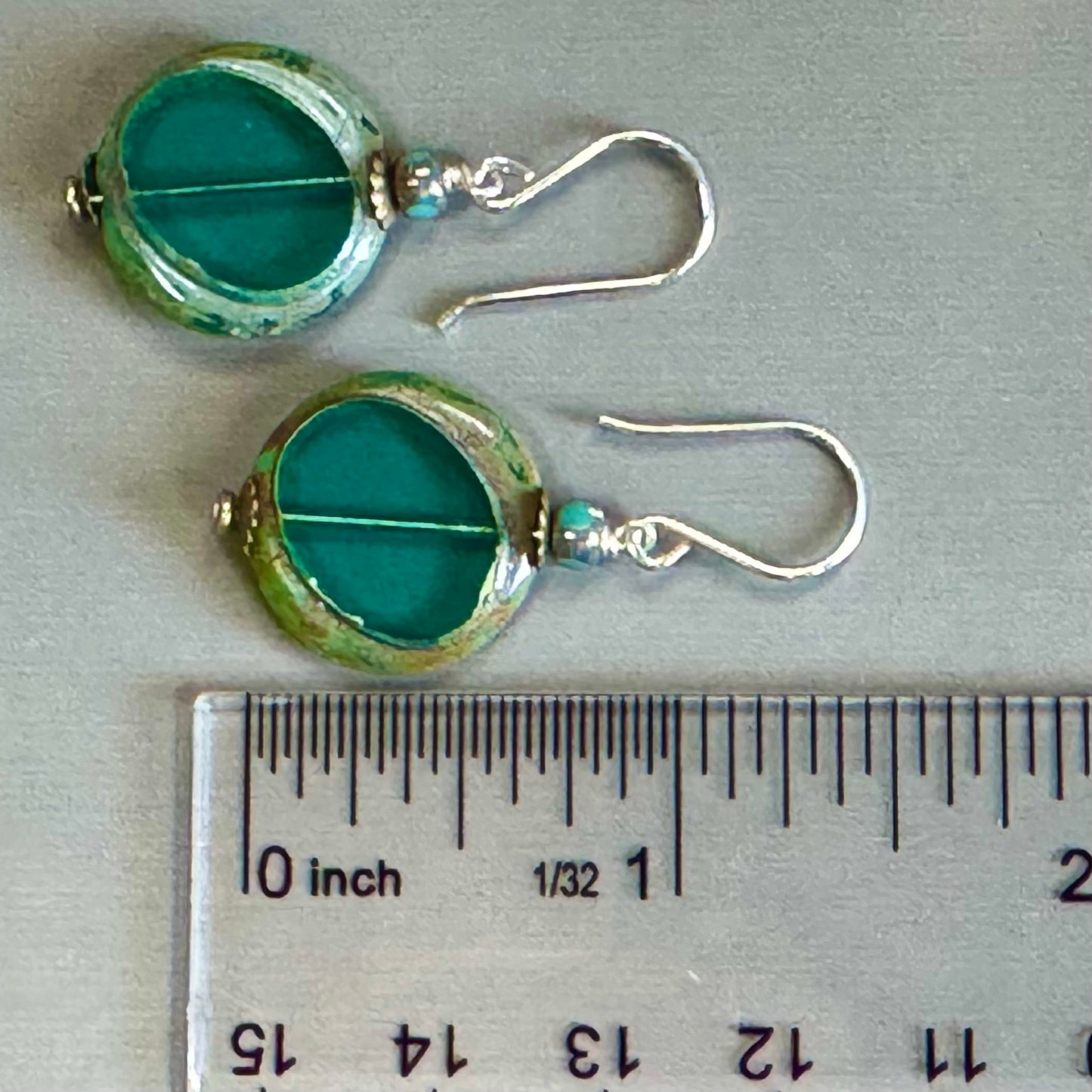 Czech Glass Green Window Bead Earring in Sterling Silver