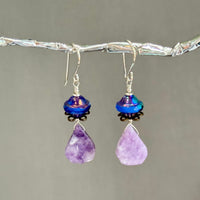 Czech Glass and Lepidolite Earrings in Sterling Silver