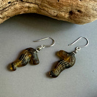Czech Glass Tortoise Shell Sea Horse Earrings in Sterling Silver